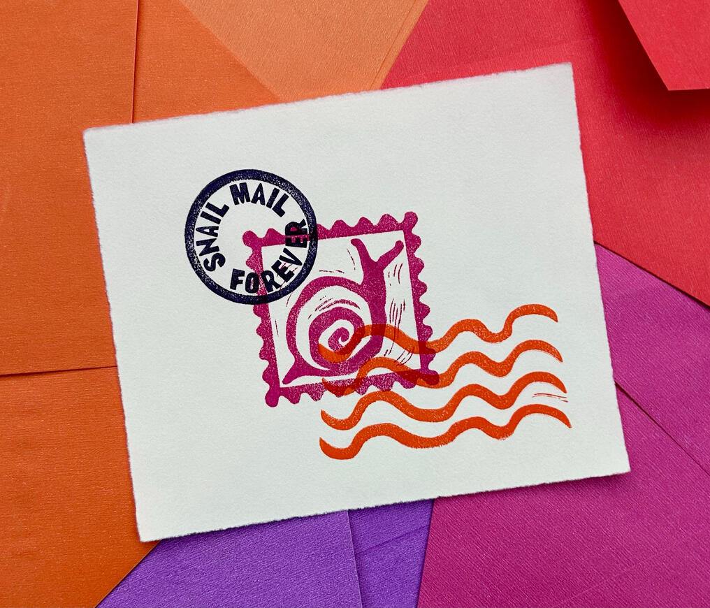 God Bless the USPS, 2025. Linocut.