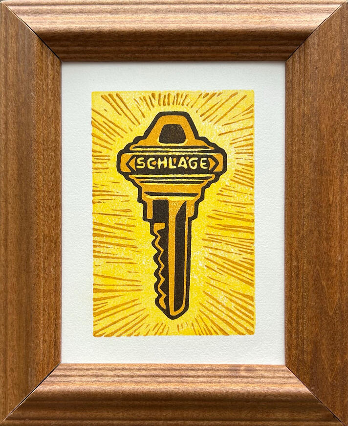 Latchkey Kid, 2025. Reduction linocut.